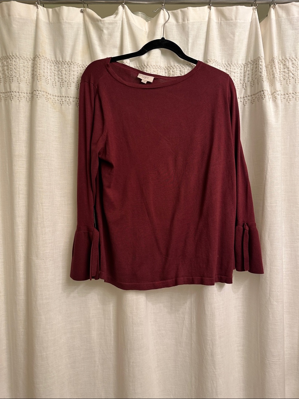 LOFT Burgundy Bell Cuff Long Sleeve Top